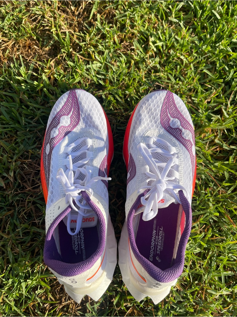 Saucony Women's White & Purple Athletic Running Shoes with Orange Accents